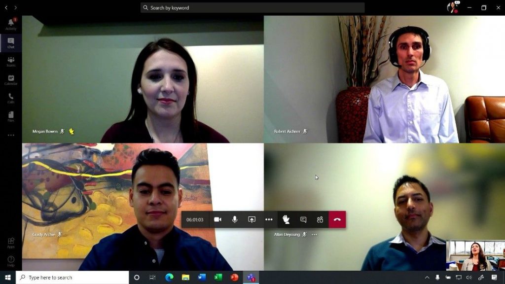 microsoft teams meeting screen with four people